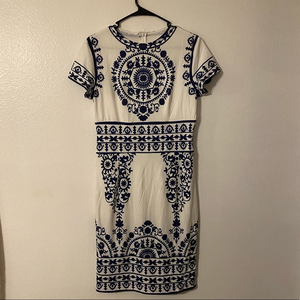 White and Navy Body-con Dress